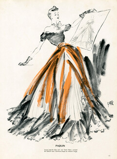 Paquin 1947 Corselet de velours, Jupe de tulle noir, Evening Gown, Fernando Bosc