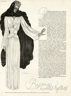 Paquin 1942 "Bijoux Nobles Reflets" Georges Lepape, Evening Gown