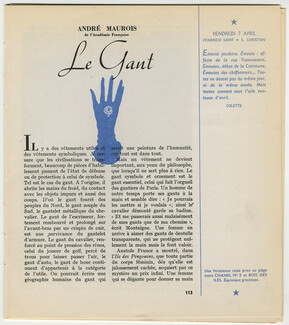Le Gant, 1949 - Texte par André Maurois, 7 pages