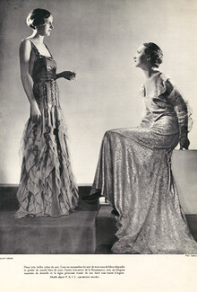 Callot Soeurs 1933 Evening Gown, Lace, Pearls, Photo Boris Lipnitzki