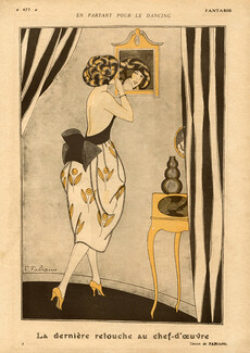 Fabien Fabiano 1920 "En partant pour le Dancing" Dernière retouche au Chef-d'oeuvre, Elegant, Evening Gown