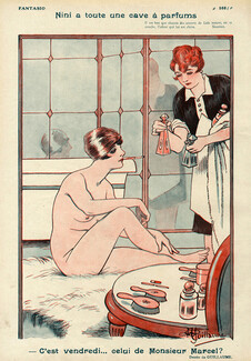 Albert Guillaume 1927 Bathing Beauty, Nude, Bathroom, Courtisane