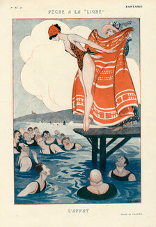 Armand Vallée 1922 "Pêche à la ligne" Bathing Beauty, Swimmer