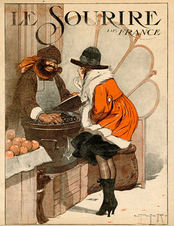 Peltier 1917 "Vendeur de Marrons Chauds" Roast Chestnuts Vendor