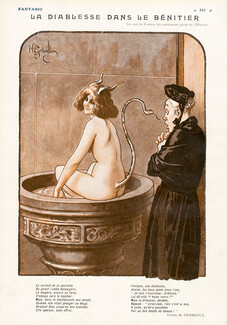 Henry Gerbault 1926 "La Diablesse dans le Bénitier", Devil, Nude