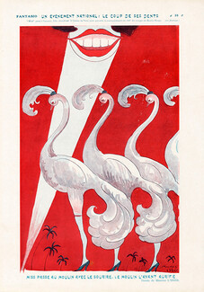 Maurice L'Hoir 1925 Mistinguett Caricature, Moulin Rouge Cabaret Music Hall