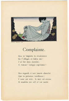 Complainte, 1919 - George Barbier La Guirlande, Pochoir, Texte par Comtesse de Noailles, 3 pages