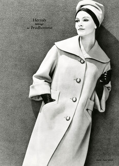 Hermès (Couture) 1959 Manteau lainage Prudhomme, Boutons en "fer à cheval"