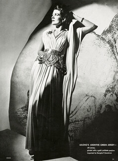 Lucien Lelong 1940 Evening Gown, Girded with a gold paillettes, Photo John Rawlings