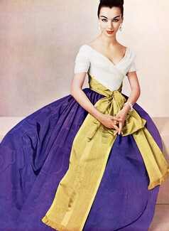Lanvin Castillo 1956 Evening Gown, moire, Ducharne, ruban, Marcel Guillemin, corsage mousseline, Bianchini Férier