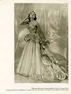 Christian Dior 1949 Evening Gown, Strapless Dress, Photo Pottier