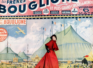Christian Dior 1948 Rose taffeta skirt, velvet capelet, long black Yvette Guilbert gloves, Circus Bouglione, Photo Richard Avedon