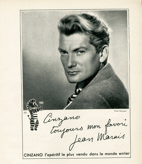 Cinzano 1952 Jean Marais, Photo Harcourt, Portrait, Autograph