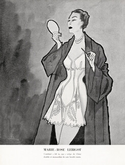 Marie-Rose Lebigot (Lingerie) 1949 Combiné en Soie Brodée
