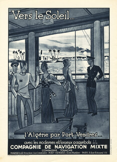 Compagnie de Navigation Mixte (Compagnie Touache) (Ship Compagny) 1934 Transatlantic Liner, "l'Algérie par Port Vendres"