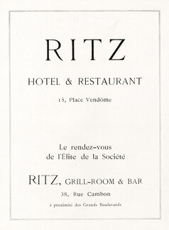 Hotel Ritz Paris (Hotel & Restaurant) 1923 Place Vendôme