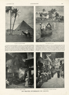 Egypt 1926 "Les Beautés Pittoresques de l'Egypte" La grande Pyramide de Chéops, Barque sur Le Nil, Quartier des Bazars
