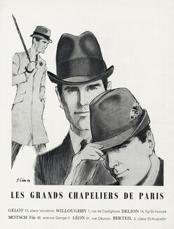 Pierre Simon 1965 "Les Grands Chapeliers de Paris" Men's Hats, Gélot, Willoughby, Motsch, Berteil