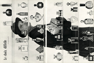 Le Choix Difficile - 38 Parfums, 1953 - Photo Pottier Paquin, Lanvin, Chanel, Worth, Jacques Fath, Guerlain, Jean Desprez, Renoir, Schiaparelli, Ricci..., 2 pages