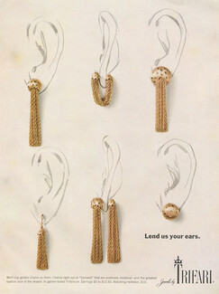 Trifari 1967 Clip Golden, Chains, Earrings