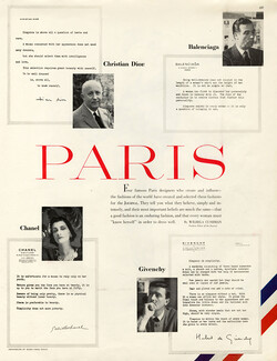 Christian Dior, Cristobal Balenciaga, Gabrielle Chanel, Hubert de Givenchy 1955 "Four Famous Paris designers" Portraits, Autograph, Photo Horst