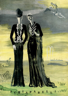 Schiaparelli 1937 Edy Legrand, Evening Gown, Seashore, Mermaid, Elegant Parisienne