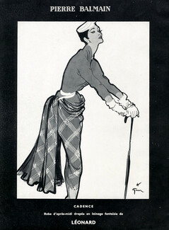 Pierre Balmain 1953 Draped Dress, Fashion Illustration, René Gruau
