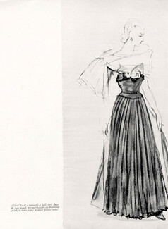 Chanel 1937 Robe de tulle noir, Corselet de moire piqué de deux roses, Evening Gown, Eric