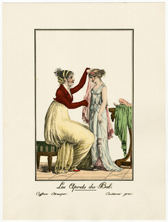 Debucourt 1798-1808 Modes et Manières du Jour "Les Aprets du Bal" Coiffure Etrusque, Costume Grec. Reprint, Editions Rombaldi 1957