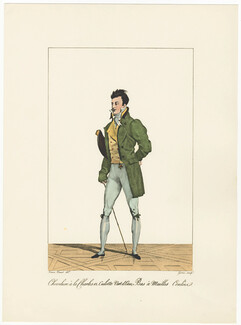 Horace Vernet 1810-1818 Incroyables et Merveilleuses, 19th Century Costume, Fashion Plate (Man), Dandy, Reprint, Editions Rombaldi 1957