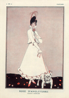 Nicholson 1915 Rose of England, Elegant with her English Bulldog