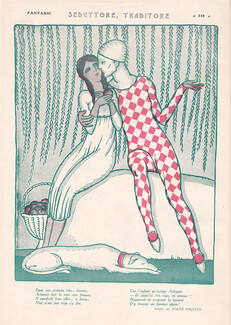 Torné-Esquius 1924 Harlequin & Colombine Lover, Greyhound Dog