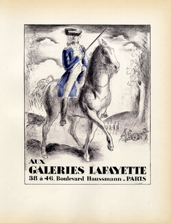 Galeries Lafayette 1928 Rider, Lithograph PAN Paul Poiret, Cochet