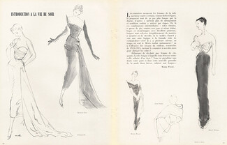 Introduction à la vie du soir, 1949 - Schiaparelli, Christian Dior, Marcel Rochas, Evening Gown, Dessins de Louis Moles