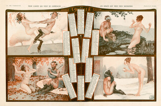 Léonnec 1918 ''Les graces que nous vous souhaitons'' faun, nude, calendar