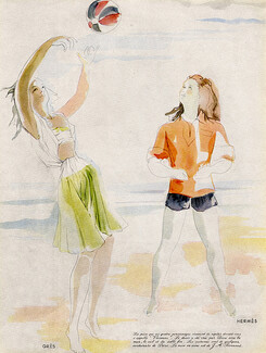 Jacques-Armand Bonnaud 1947 "Vacances" Grès & Hermès, on the beach