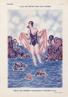 Leroy 1930 ''Lulu ne pêche pas les crabes...'' Topless, Bathing Beauty, Swimmer