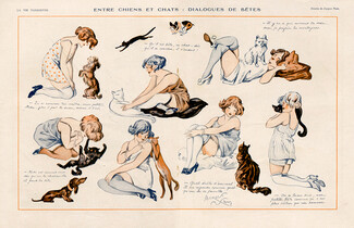 Jacques Nam 1919 "Entre Chiens et Chats" Babydoll Nightie Dogs Cats