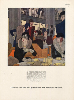 Pierre Mourgue 1928 L'heure du thé aux Portiques des Champs-Elysées