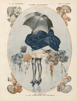 Hérouard 1917 Parapluies, Champignons de l'asphalte, Umbrella, wind