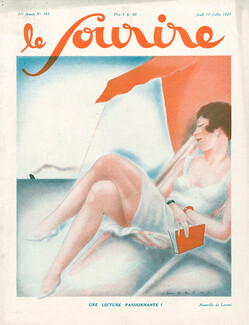 Fabius Lorenzi 1928 "Une lecture passionnante", Beach, Book