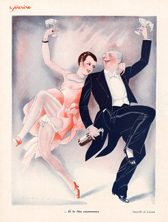 Fabius Lorenzi 1928 "... Et la fête recommence", Party, Champain, Stockings