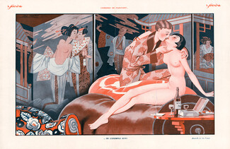 Léo Fontan 1928 "Comédies de Paravent", Japanese, Lovers, Nude, Decorative Arts