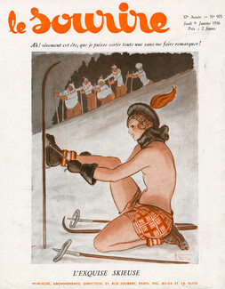 Armand Vallée 1936 "L'exquise skieuse" Topless skier