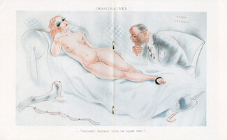 Sacha Zaliouk 1935 "Imaginaires" Doctor, Nude, Pekingese Dog