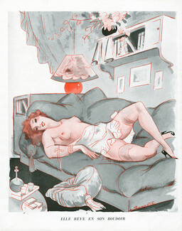 Léon Bonnotte 1936 "Elle rêve en son boudoir" Erotica