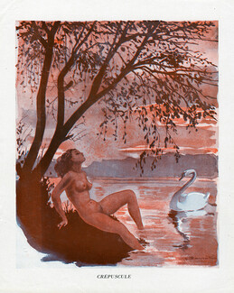 Léon Bonnotte 1936 "Crépuscule", Nude, Swan