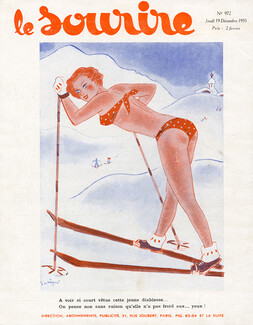 Enrigui 1935 "...elle n'a pas froid aux yeux !", Skier in Swimsuit