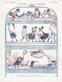 Miarko 1918 La Volière Parisienne Owl Parrot Bird Comic Strip