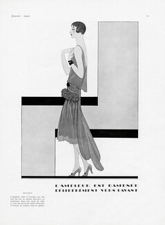 Molyneux 1929 Evening Gown, Ruche de tulle, chiffon bleu-gris, Lee Creelman Erickson